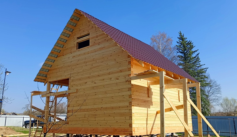Баня из сухого профилированного бруса по проекту Б 7. Владимирская область, д.Костино.